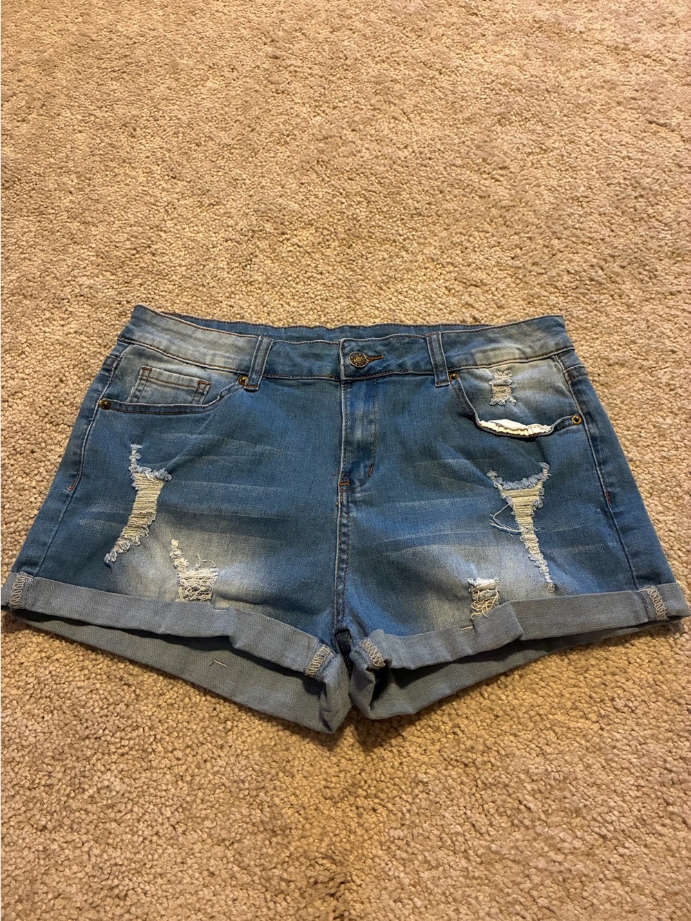 Denim Distressed Roll-Hem Women’s Shorts - Blue